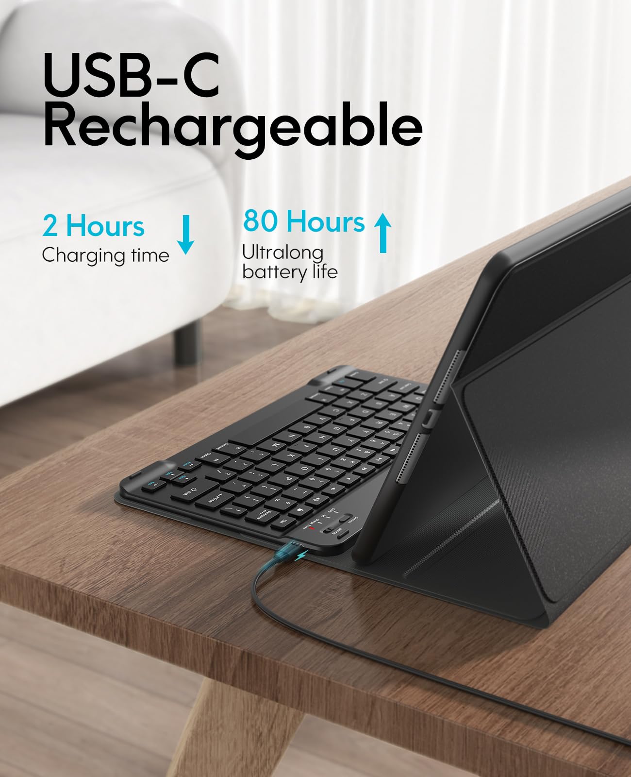 CHESONA for iPad 9th/8th/7th Generation Case with Keyboard, Detachable Wireless Keyboard with Pencil Holder, Rechargeable Stand Folio Keyboard Case for iPad 9th 2021/8th 2020/7th Gen 10.2-inch, Black