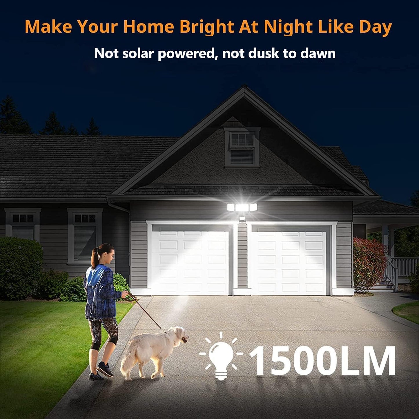 LEPOWER Battery Powered Motion Sensor Security Lights, 5000K LED Flood Light Outdoor,1500LM, IP65 Waterproof,Wireless Battery Operated Flood Light, 3 Head Motion Detector Light for Garage,Yard(Black)