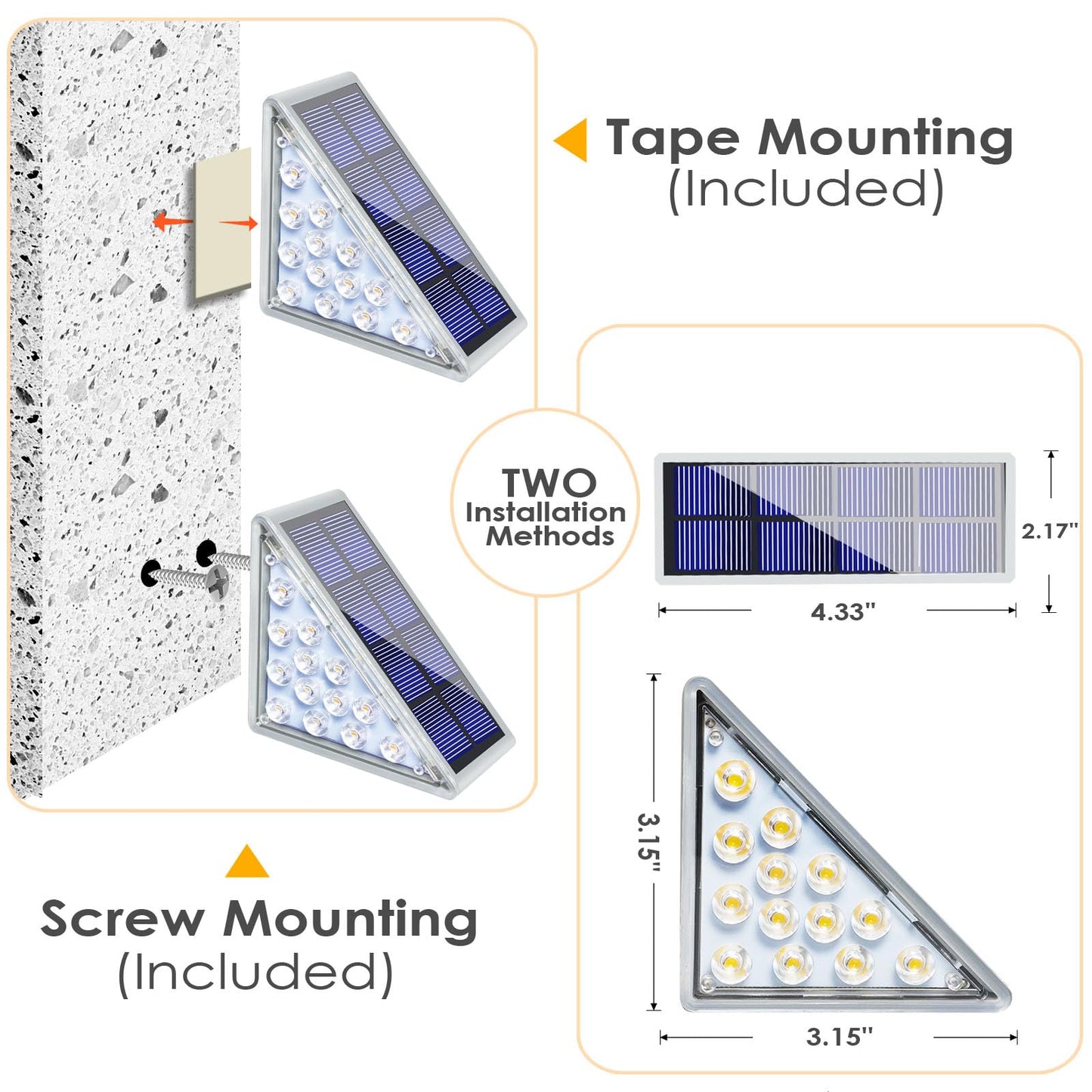 MoKasi Solar Stair Lights Outdoor - Triangle Stair Lights Outdoor Decor - LED Step Lights Waterproof - Solar Powered Porch/Patio/Curb Appeal/Front Door Motion Sensor Lighting - Warm White 8 Pack