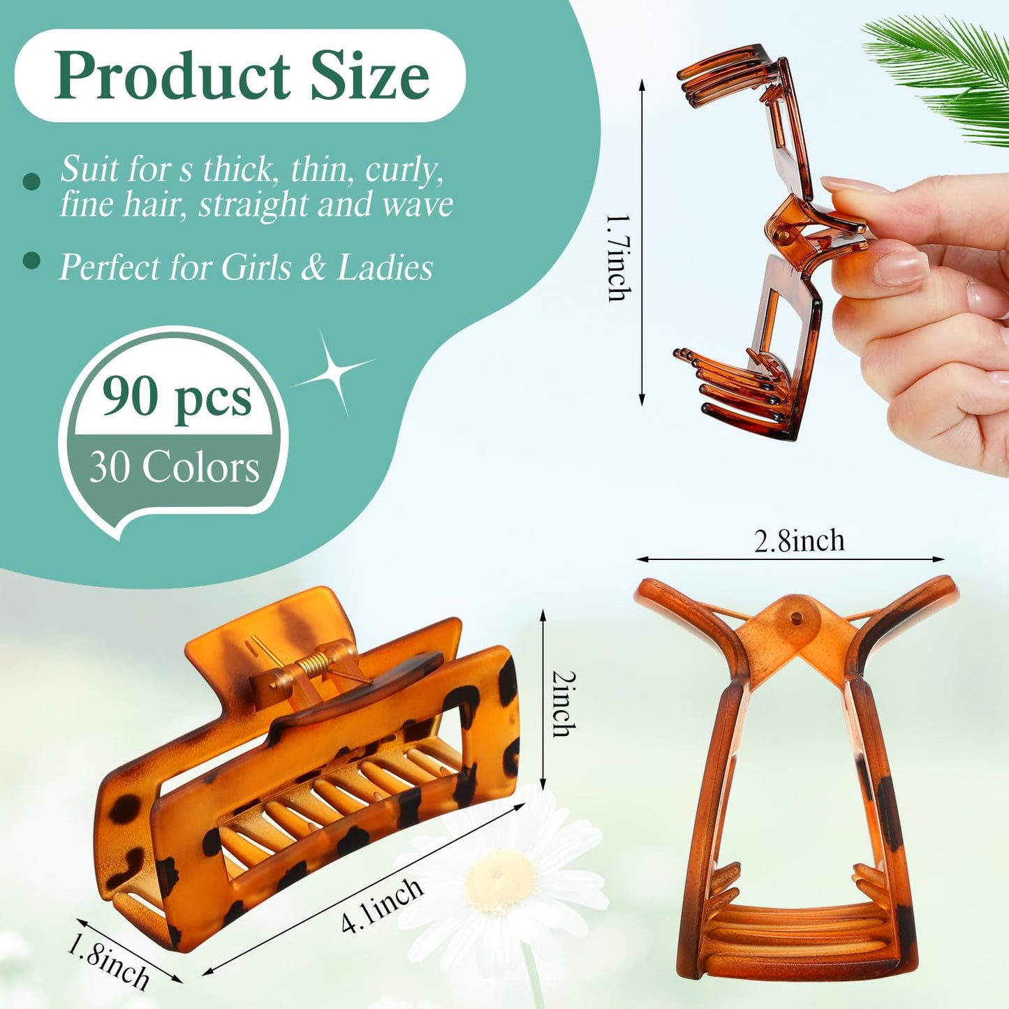 XunYee 90 Pcs Hair Clips Bulk Hair Claw Clips for Women Girls 4.1 Inch Large Rectangle Non-slip Square Strong Hold Jaw