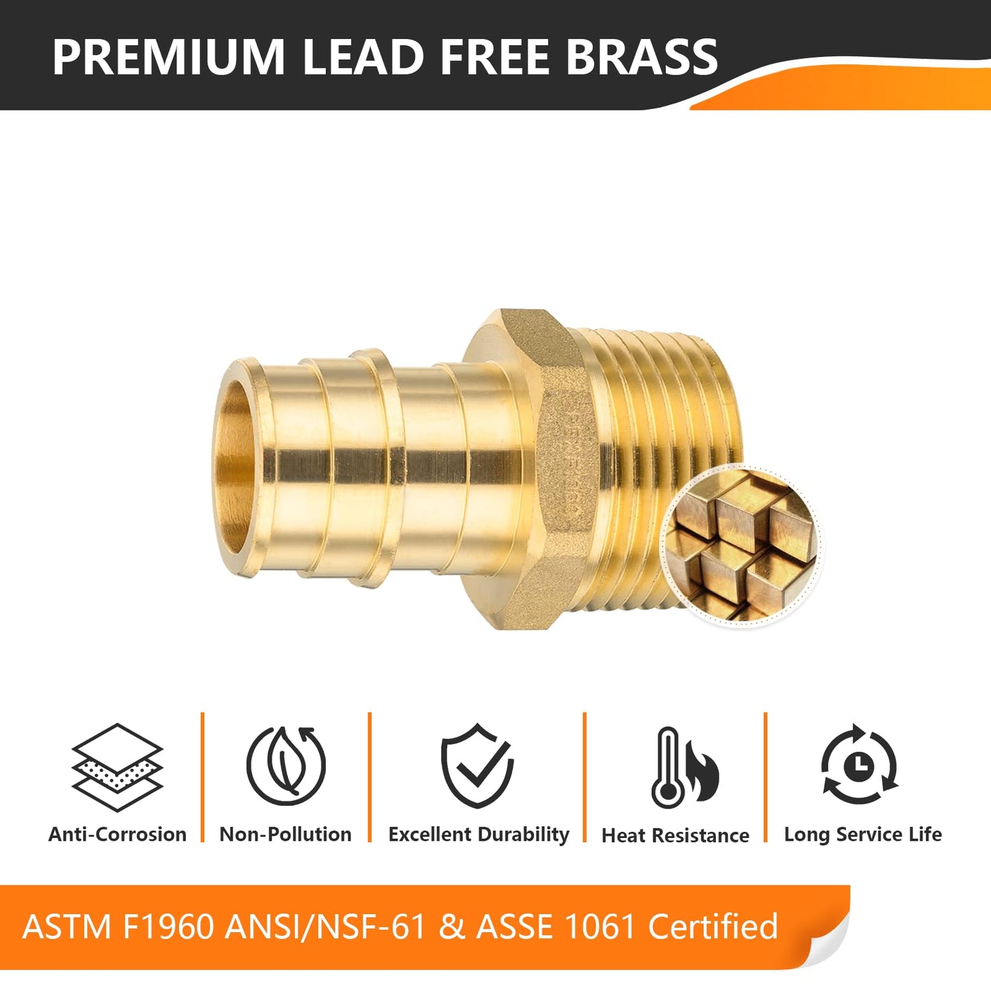 HeSun 10-Pack Pex A Fitting, 3/4 Inch Male Thread Adapter, 3/4" Male NPT x 3/4" Pex Expansion Adapter, ASTM F1960