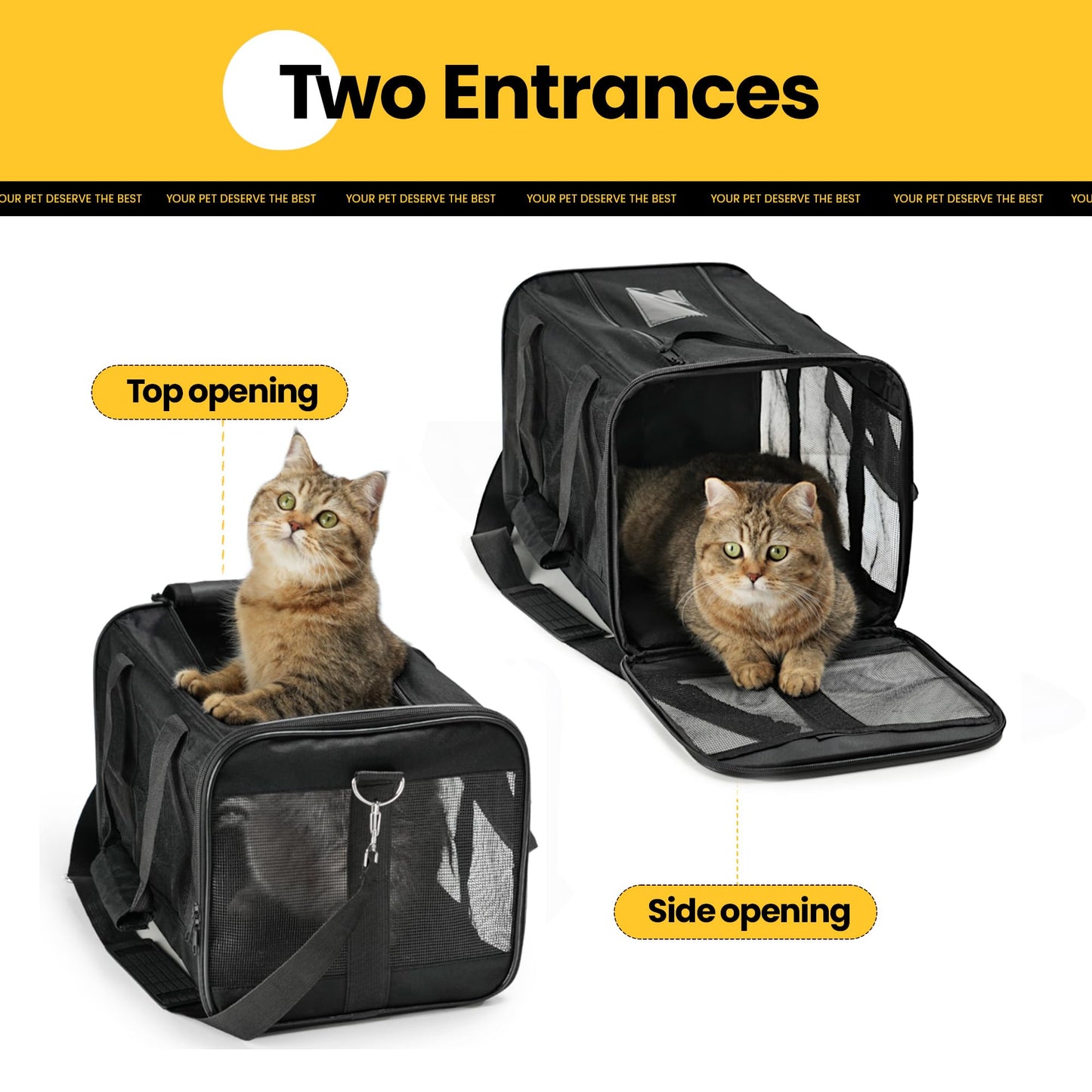 Conlun Dog Carrier Soft Sided, Large Cat Carrier with Inner Safety Leash, Pet Transport Carrier for Large Cats and Medium Dogs up to 20 Lbs, Collapsible Travel Puppy Carrier Bag -Black L