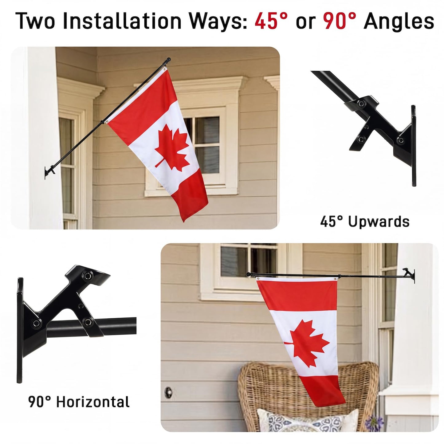 SEEKNEW Black Flag Pole for Outside House, 6 FT Stainless Steel No Tangle Spinning Residential Flagpoles & Two-Position Flag Pole Holder Brackets Mounting for Outdoor Flags for Porch(Without Flag)
