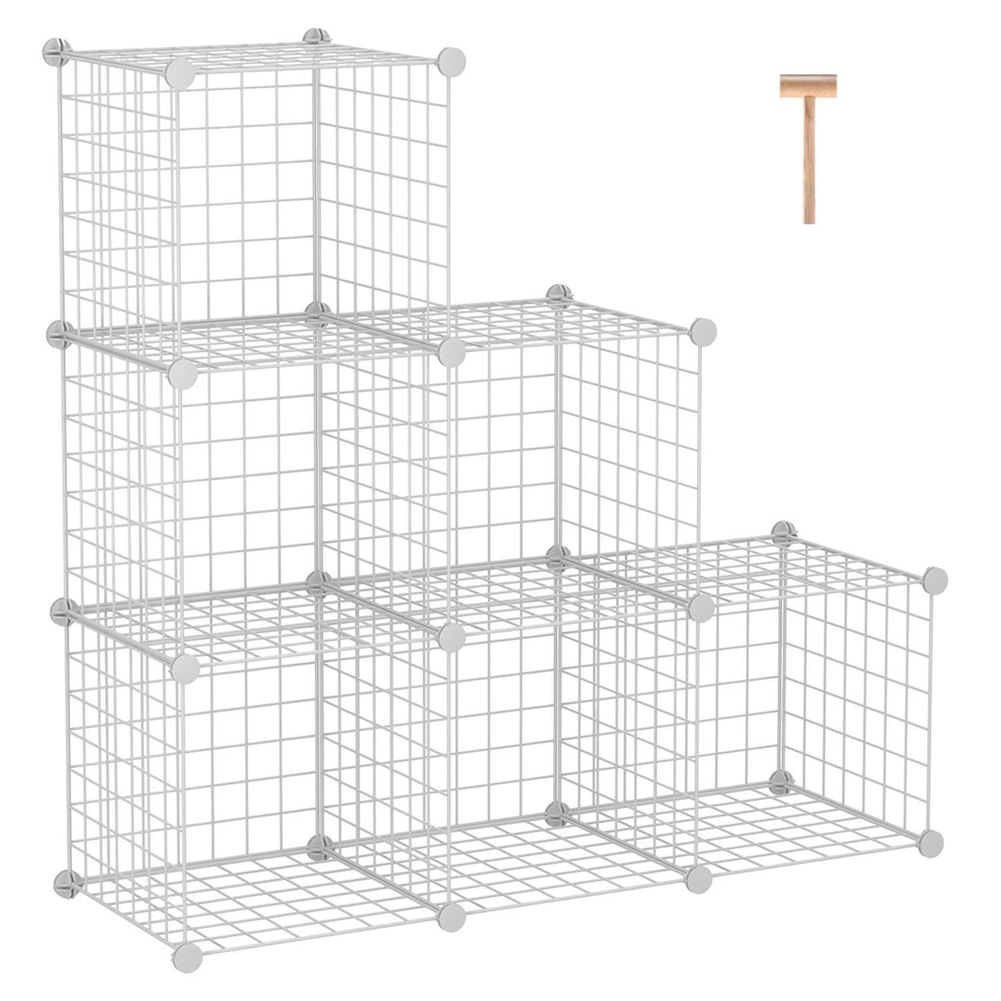 C&AHOME Wire Storage Cubes, Metal Grids Book Shelf, Modular Shelving Units, Stackable Bookcase, 6 Cubes Closet Organizer for Home, Office, Kids Room, 36.6”L x 12.4”W x 36.6”H White