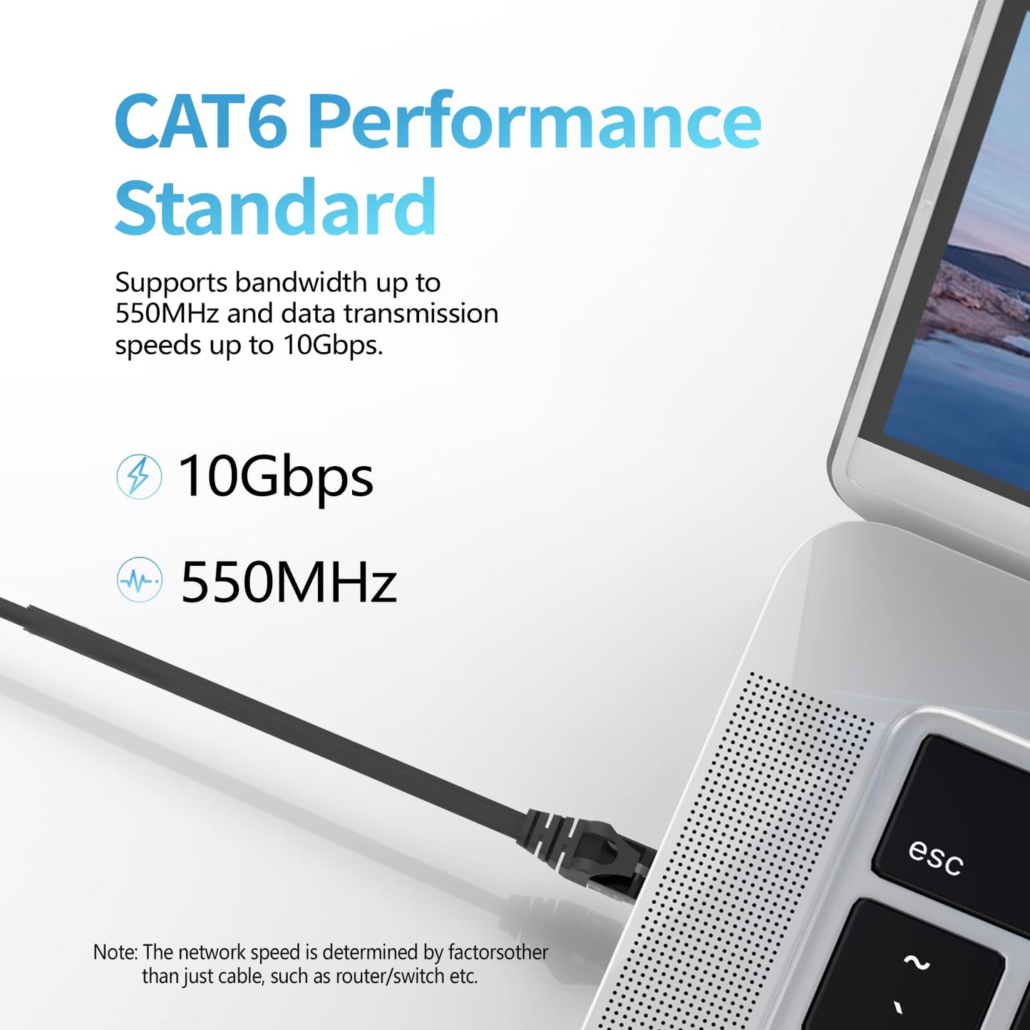 Cat 6 Ethernet Cable 100 ft, Outdoor High Speed 10Gbps 24AWG Pure Copper Cat5e/Cat5 Internet Network Cable, Cat6 Ethernet Patch Cable Long, PoE Computer LAN Cable for Router, Modem, PS5/4, Black