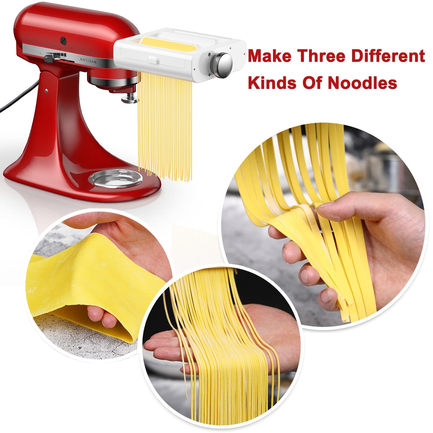 RETHONE Pasta Maker Attachment for KitchenAid Stand Mixers -3 in 1 Set Pasta Attachments Includes Pasta Roller, Spaghetti Fettuccine Cutter, Pasta Machine Attachment Accessories for KitchenAid
