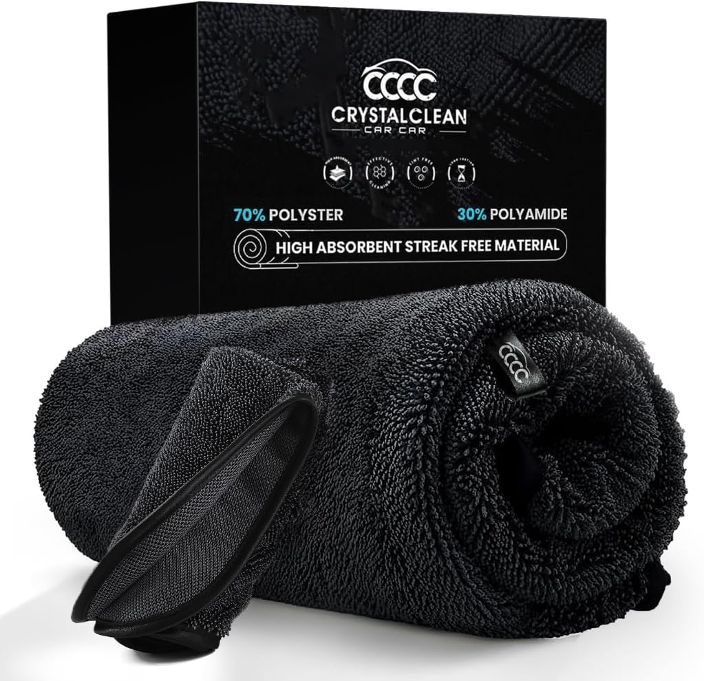 Crystal Clean 1300GSM Microfiber Towels for Cars – XL Drying Towel with Double Twisted Loop, Professional Detailing Towel Car Detailers - Quick Dry, Paint Safe & Swirl-Free