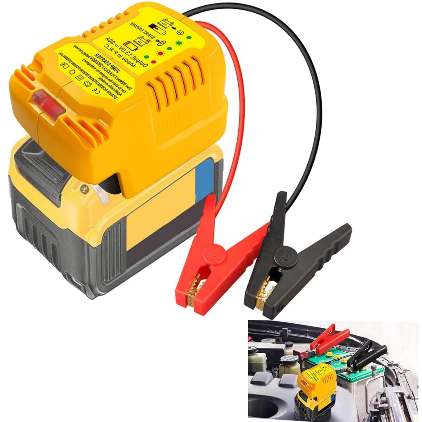 Car Jumper Starters Adapter for Dewalt 20V Battery with 12V Car Jumper Clampes, Up to 3.5 Gas or 6.5L Diesel Engines, 11 AWG Jump Kit Cable Automotive Car Booster