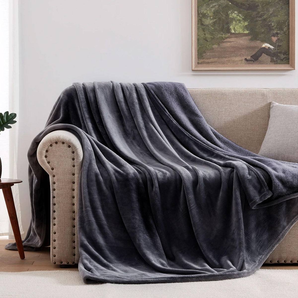 Jasnisy Grey Waterproof Blanket for Bed 80"*60", Reversible Leakproof Stain-Proof Bed Blanket Protector Cover for Couch Furniture (Dark Grey&Light Grey)