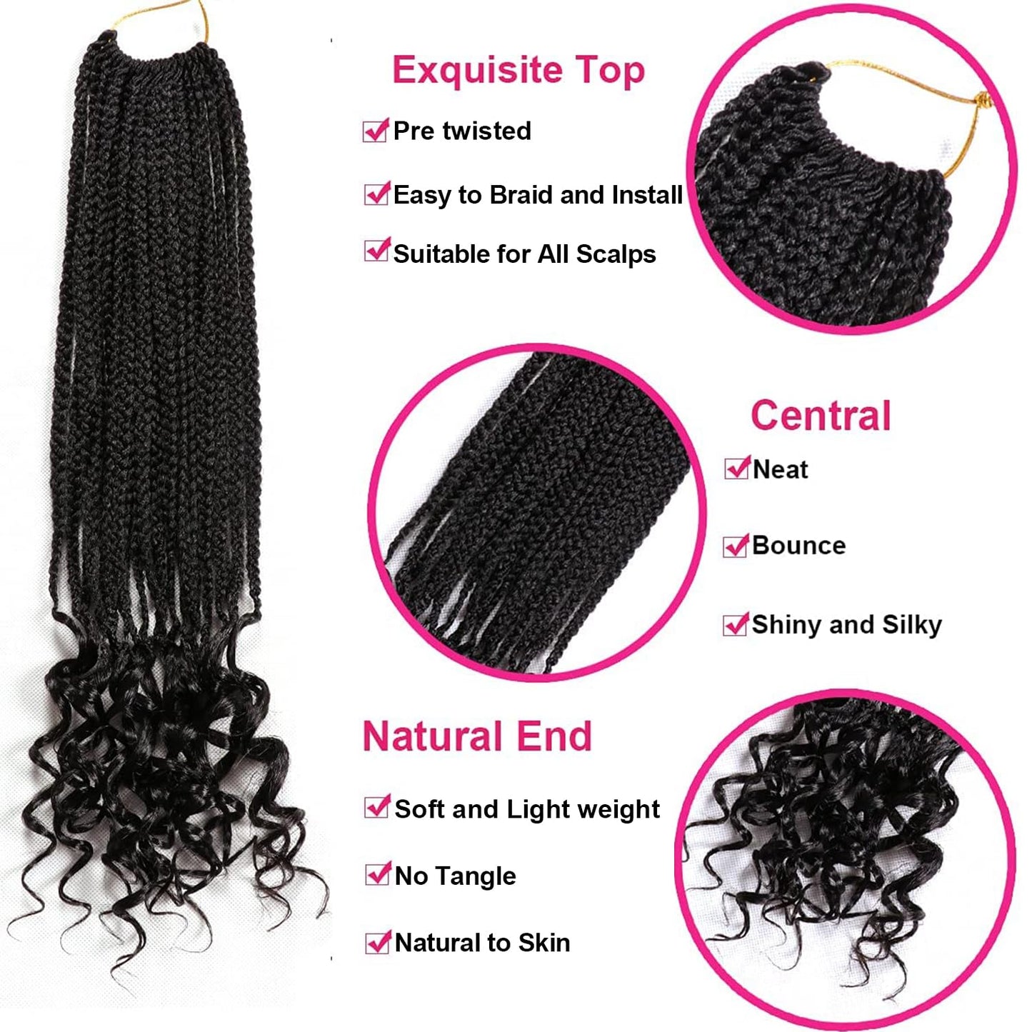 7 Packs 18 Inch Box Braids Crochet Hair Crochet Box Braids with Curly Ends Goddess Box Braids Crochet Hair Curly Prelooped Crochet Hair Bohemian Box Crochet Braids Hair For Black Woman (18 Inch, 1B#)