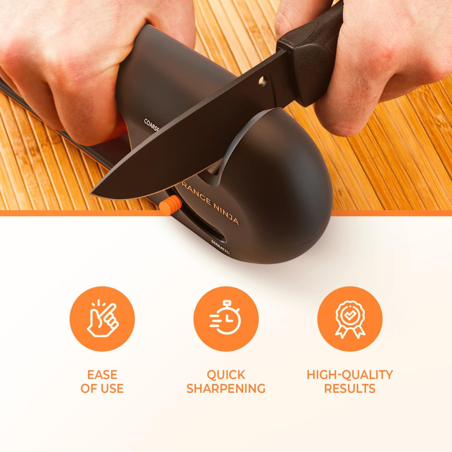 Orange Ninja 4-Stage Knife Sharpener - Premium Kitchen Knife Sharpeners - Adjustable Handheld Manual Knife Sharpeners for Kitchen Knives, Knife Sharpener, Chefs & Serrated Knife by Sharp Pebble
