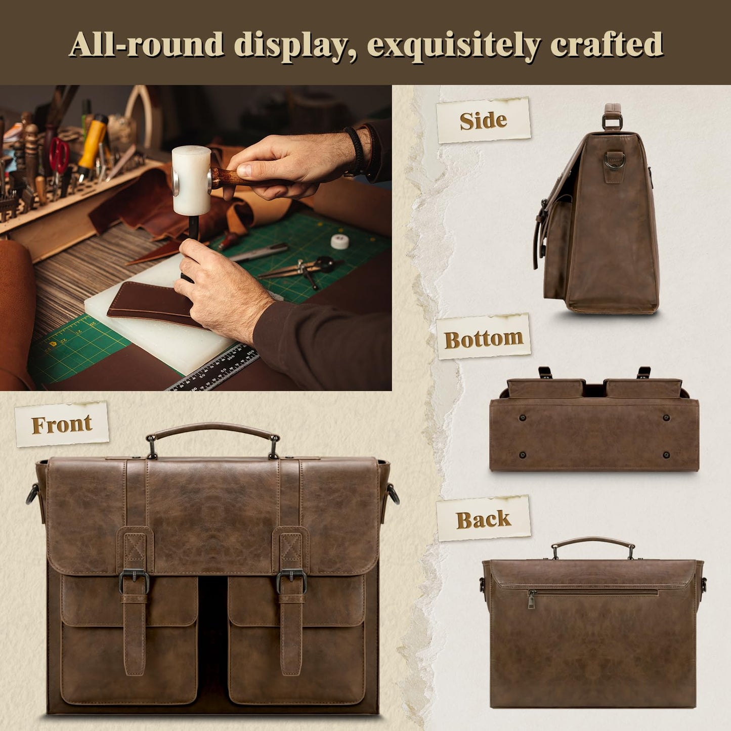 Vintage Messenger Bag Men 15.6 Inch Waterproof Laptop Bag Leather Briefcase for Men Computer Bag for Office Satchel
