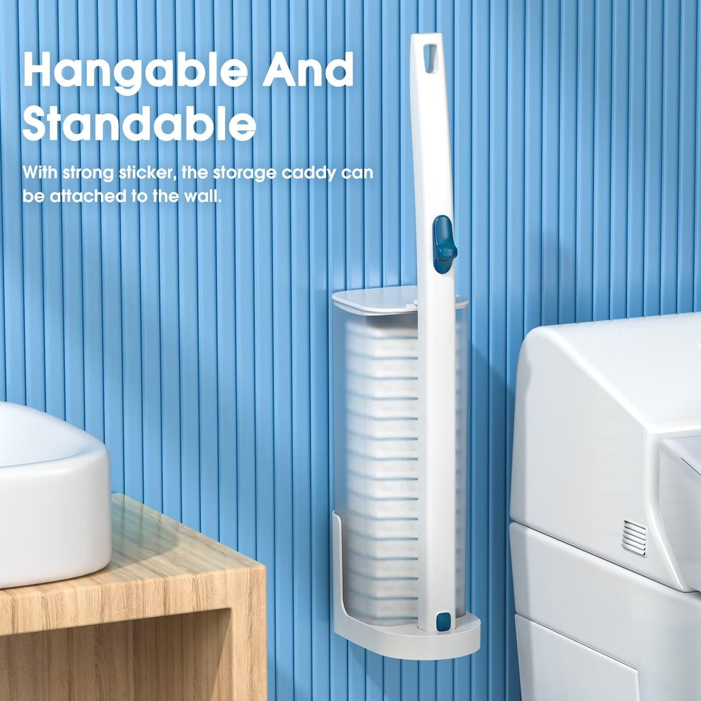 Disposable Toilet Brush with 48 PCS Toilet Refills, Disposable Toilet Cleaning System- Toilet Brushs, Storage Caddy and 48 Toilet Bowl Brush Refill Heads for Bathroom Cleaning