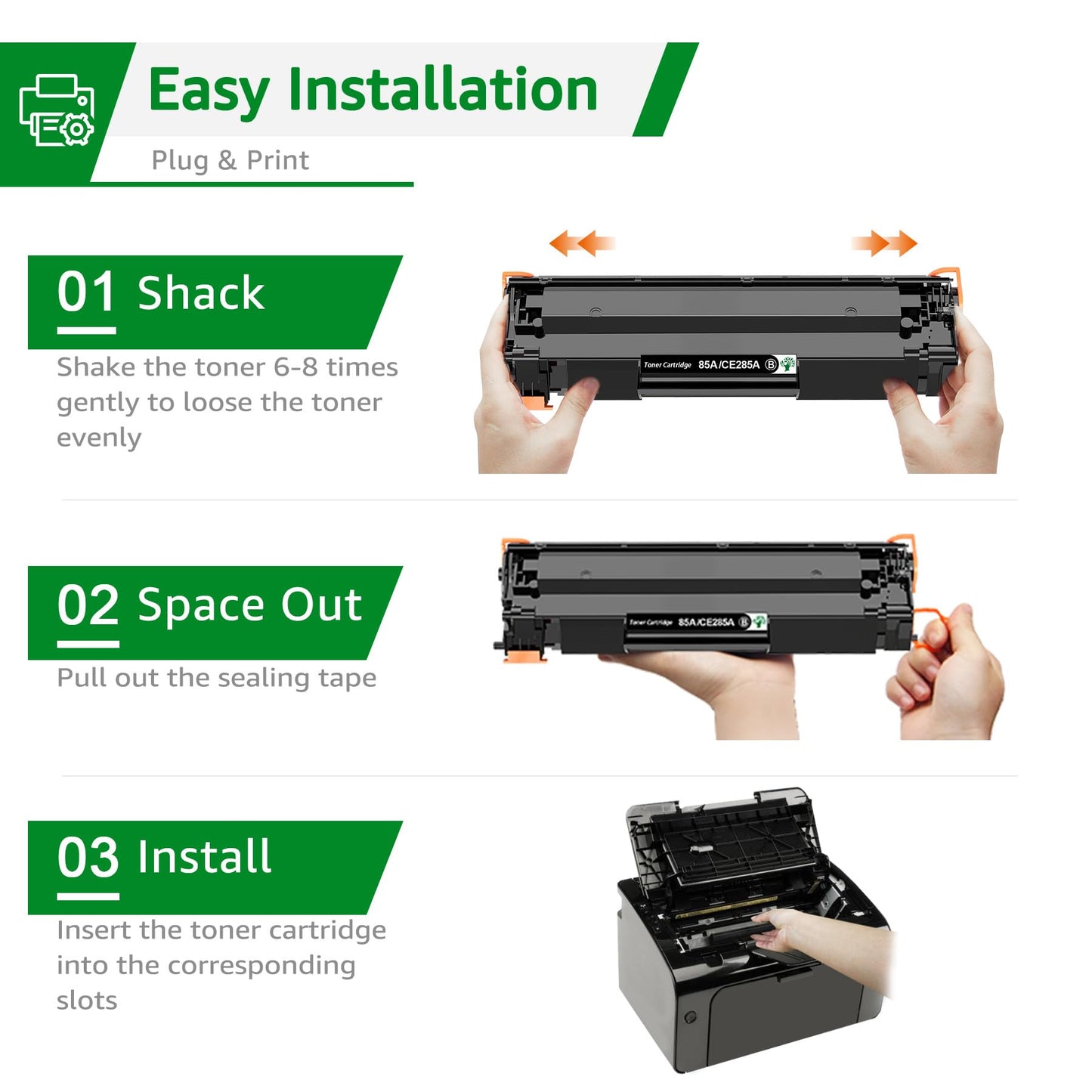 GREENSKY Compatible Toner Cartridge Replacement for HP 85A CE285A HP85A for HP LaserJet P1102W 1102W P1109W M1212NF MFP P1005 P1006 M1217NFW Printers (Black, 2-Packs)