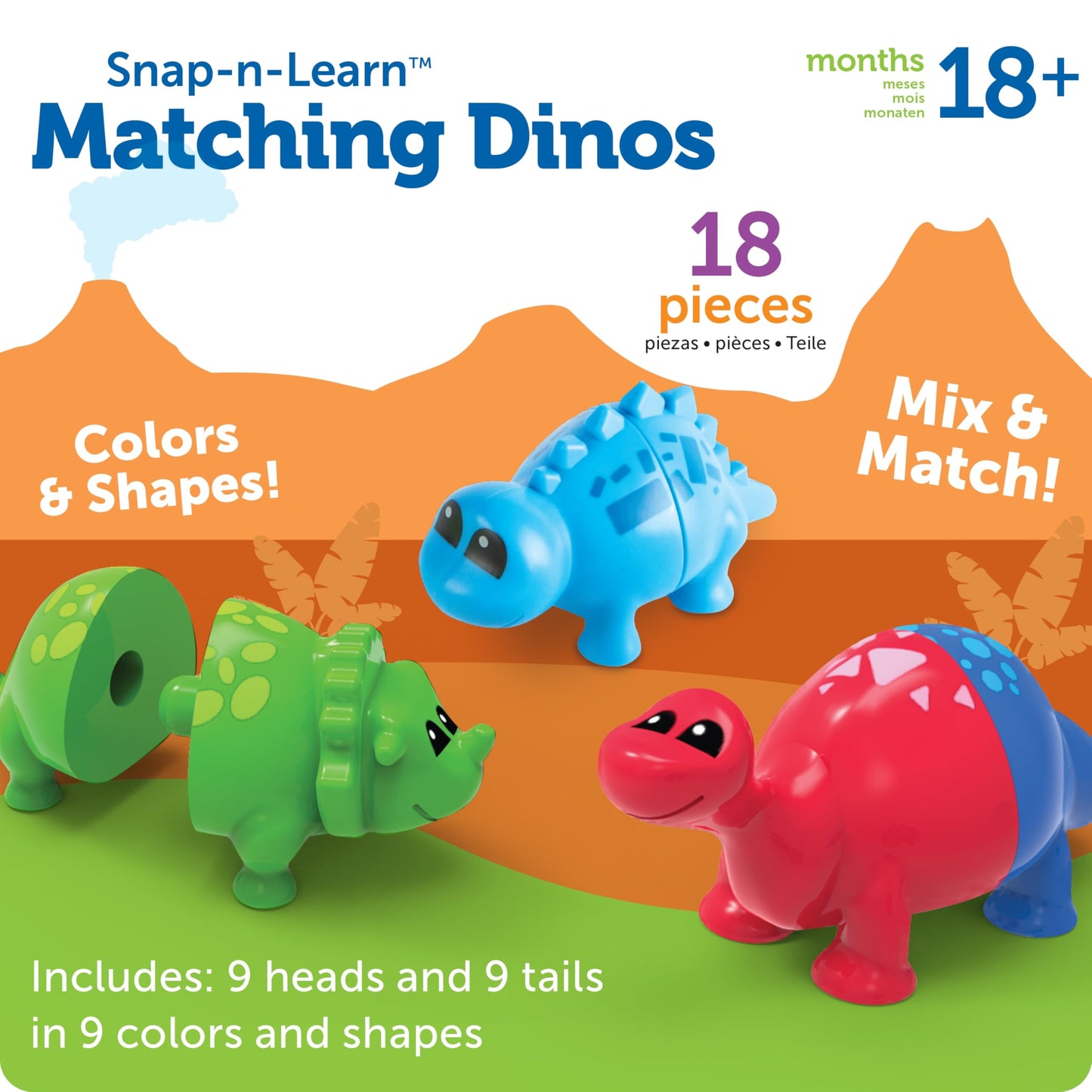 Learning Resources Snap-n-Learn Matching Dinos - 18 Pieces, Ages 18+ months Toddler Fine Motor Toys, Counting & Sorting Toy, Shape Sorting, Dinosaurs Toys, Sensory Bin Toys
