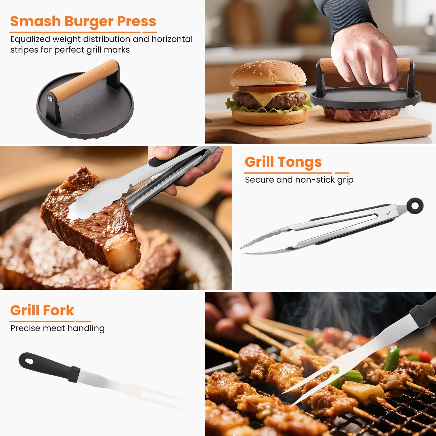 29PCS Griddle Accessories Kit, Flat Top Grill Accessories Set, Flat Top Grill Accessories Tools with Metal Spatula Set, Burger Press, Melting Dome, Scraper, Tongs, Carry Bag for Outdoor BBQ