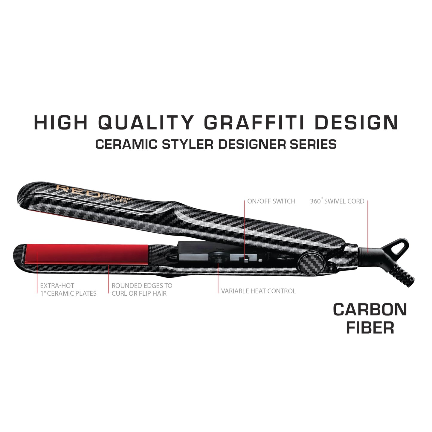 Red by Kiss 1" Designer Series Ceramic Styler Flat Iron – 450°F Max Heat, Variable Heat Control, 1 Inch Flat Iron for Soft & Silky Hair, 360° Swivel Cord, Frizz-Free, Professional Styling Tool