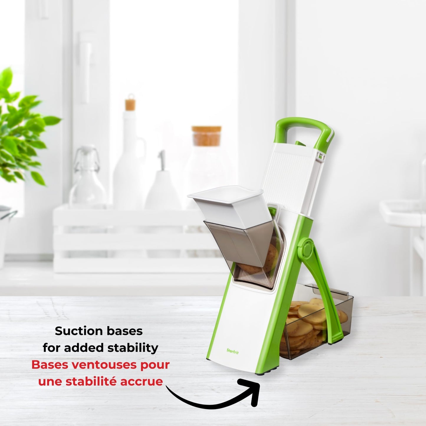 Starfrit Super Pump’N’Slice, Safe Vertical Mandoline, Oversized Feeder, Vegetable Slicer, Chopper, Adjustable Thickness
