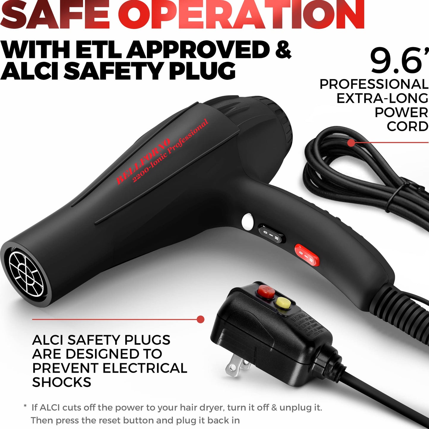 Professional 2200W Diffuser Hair Dryer for Curly and Natural Wavy Hair, Low Noise Negative Ionic Blow Dryer with Diffuser, The New Upgraded Motor & Ceramic Technology for Fast Drying by BELLFORNO