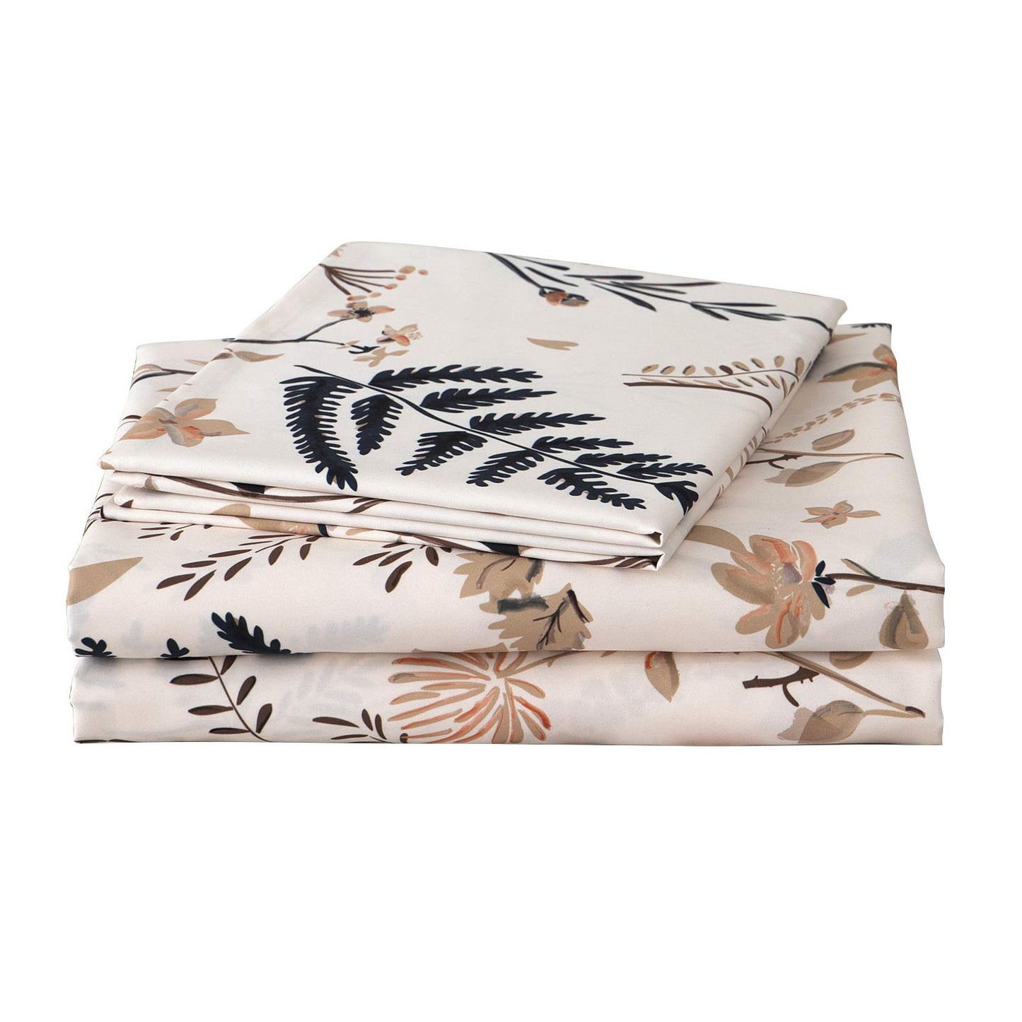 JSD Floral Printed Sheet Set Queen, Soft Microfiber Botanical Bed Sheets 15" Extra Deep Pocket 4 Pieces
