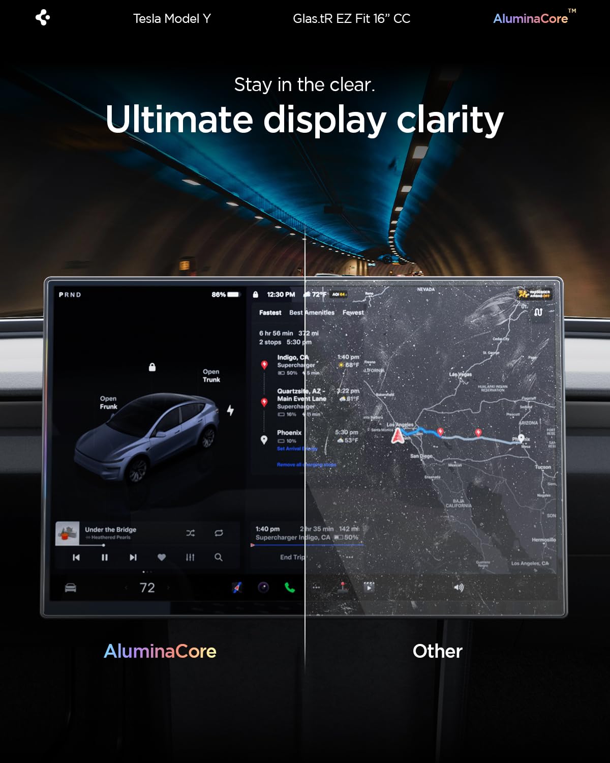 Spigen AluminaCore Tempered Glass Screen Protector [GlasTR EZ FIT] designed for Tesla Model Y Premium (2026), Model Y Performance (2025/2026) - Crystal Clear