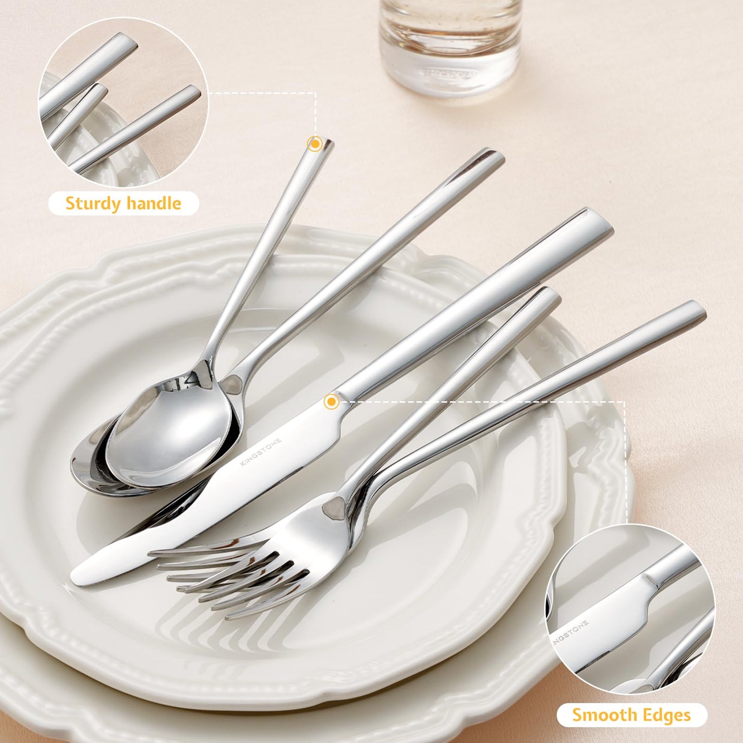 KINGSTONE Silverware Set, 30-Piece Forged Flatware Set Cutlery Set Premium Stainless Steel, Service for 6, for Home, Wedding, Party, Mirror Polished and Dishwasher Safe