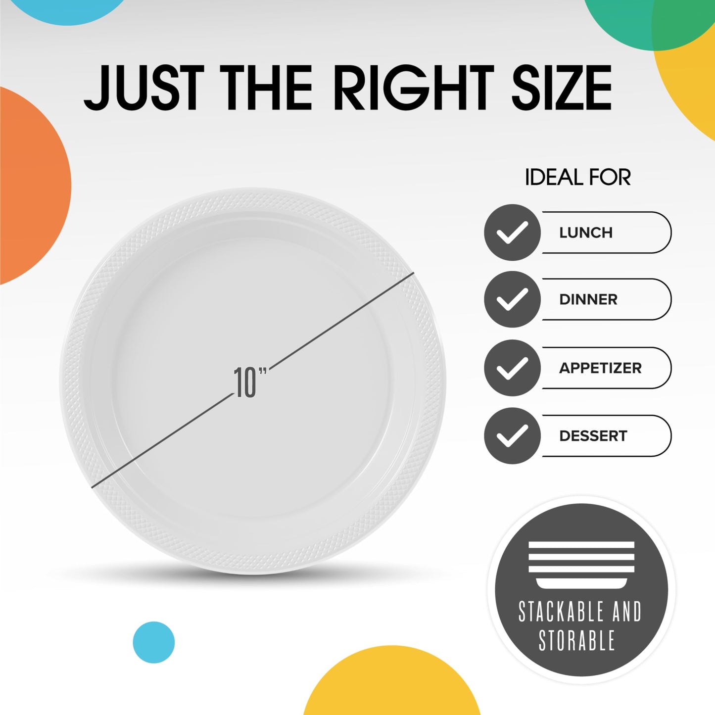 Exquisite White Plastic Dinner Plates 10" - 100 Pcs Heavy Duty 350 GSM Disposable Plates for Party