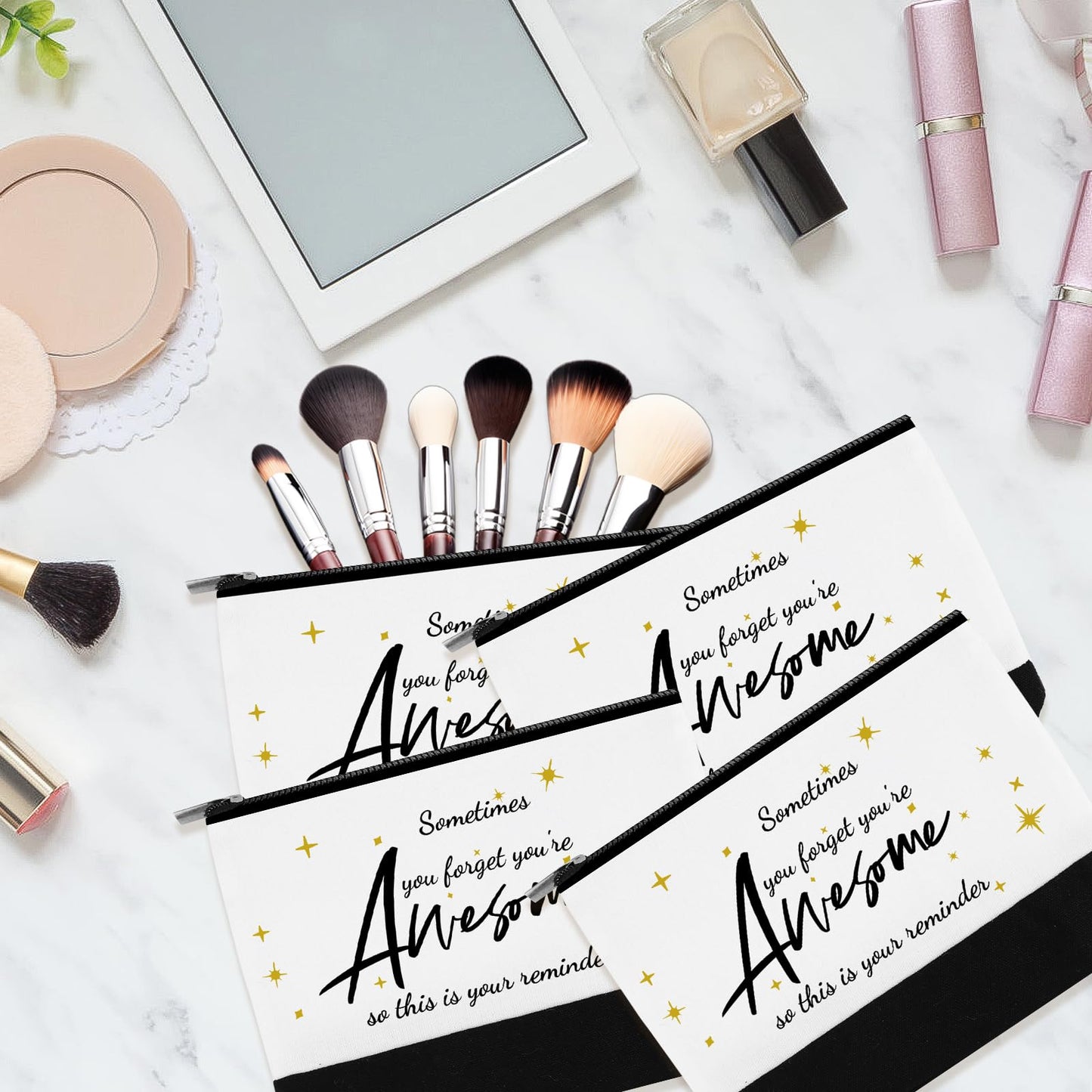 24 Pcs Appreciation Gifts Bag Bulk for Women Large Canvas Tote Bag and Makeup Bags Inspired Employee Gifts for Team Coworker Nurse Teacher