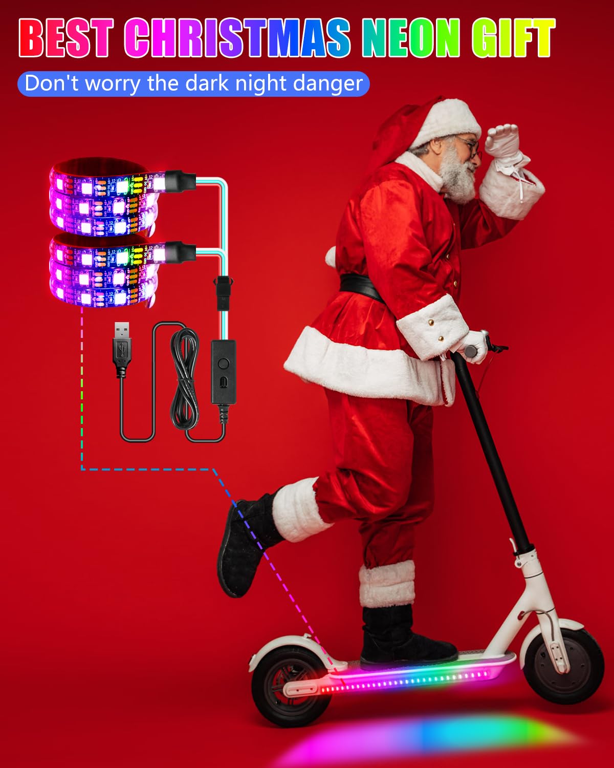 Keiurot Scooter LED Strip Light, Led Lights for Scooter Night Riding Skateboard Scooter Lights APP Control Flowing Color Waterproof Electric Scooter Accessories 2 in 1
