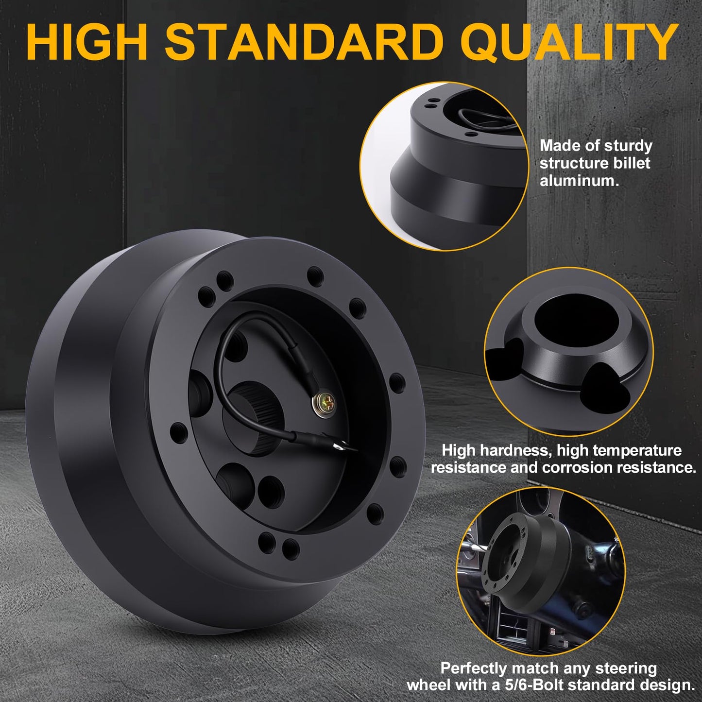 KIMISS 5/6 Hole Aluminum Steering Wheel Short Hub Adapter Kit - Quick Release Hub Adapter Direct Fit for GM Trucks 1982-1994, Racing Style, Easy Installation Easy Install Steering Wheel Kit (Black)
