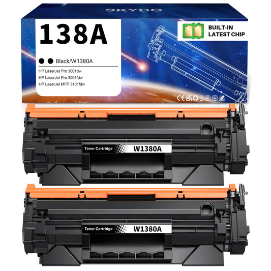 (with Chip) 138A Toner Cartridges Black Compatible Replacement for HP 138A W1380A 138X W1380X Work with HP Laserjet Pro 3001dw 3001fdw MFP 3101fdw Printer Toner (138A Black 2 Pack)