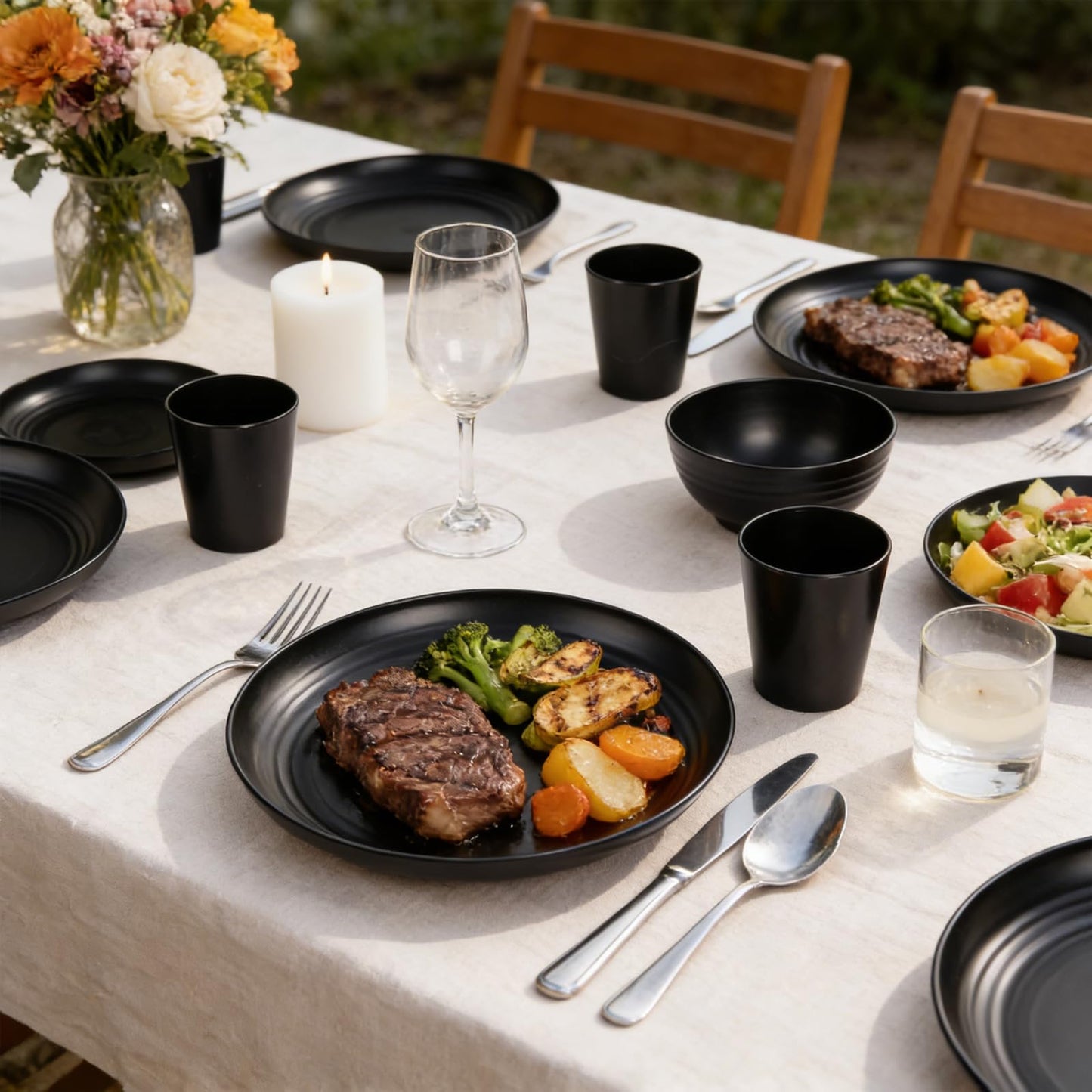 Supernal Wheat Straw Dinnerware Sets,Unbreakable Dinner Plates for 8, Dishwasher Safe,Reusable Dinnerware,Black Set 16pcs Plates, 8pcs Bowls, 8pcs Cups，Perfect for Party Birthday and Wedding