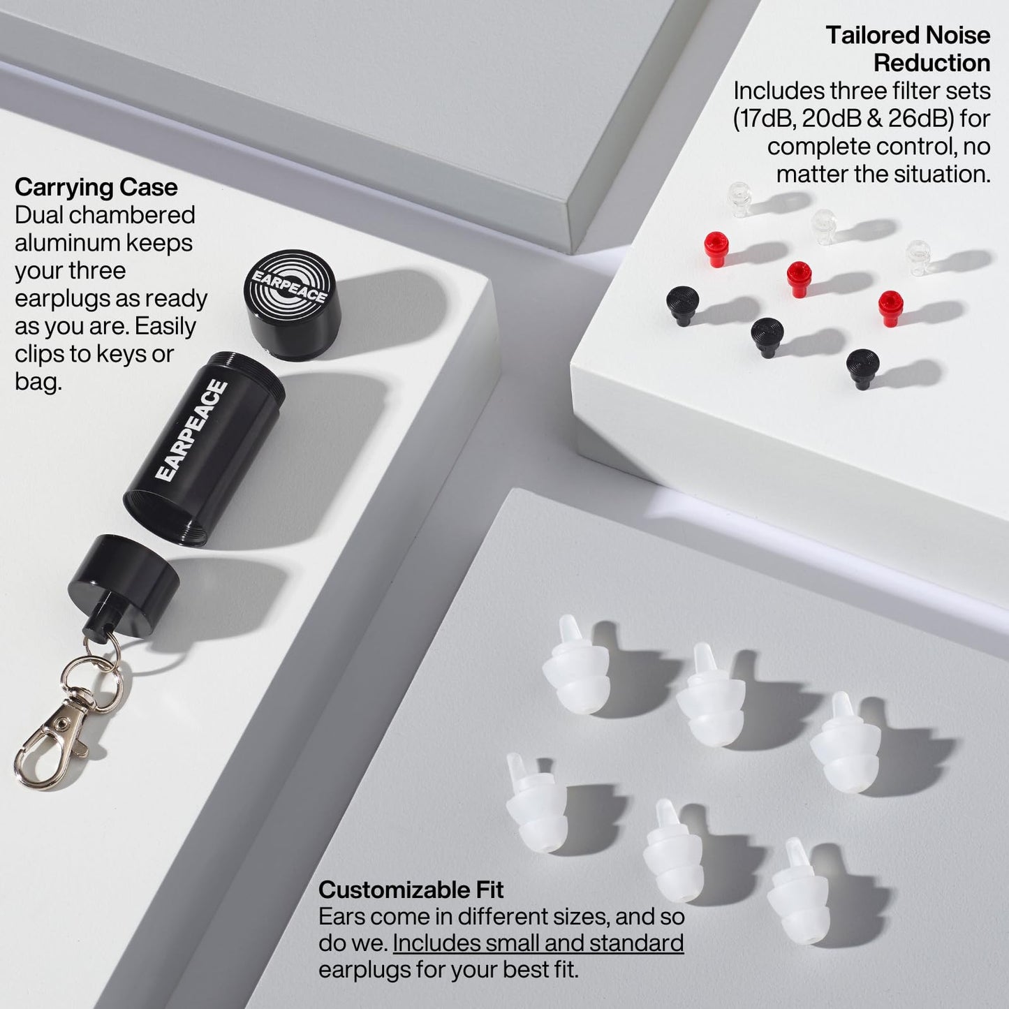 EARPEACE Music - Concert Ear Plugs - Earplugs for Noise Reduction up to 26dB - High Fidelity Ear Plugs for Concerts, Musicians and Live Events - Reusable Earplugs - Includes 3 Filter Sets and Case