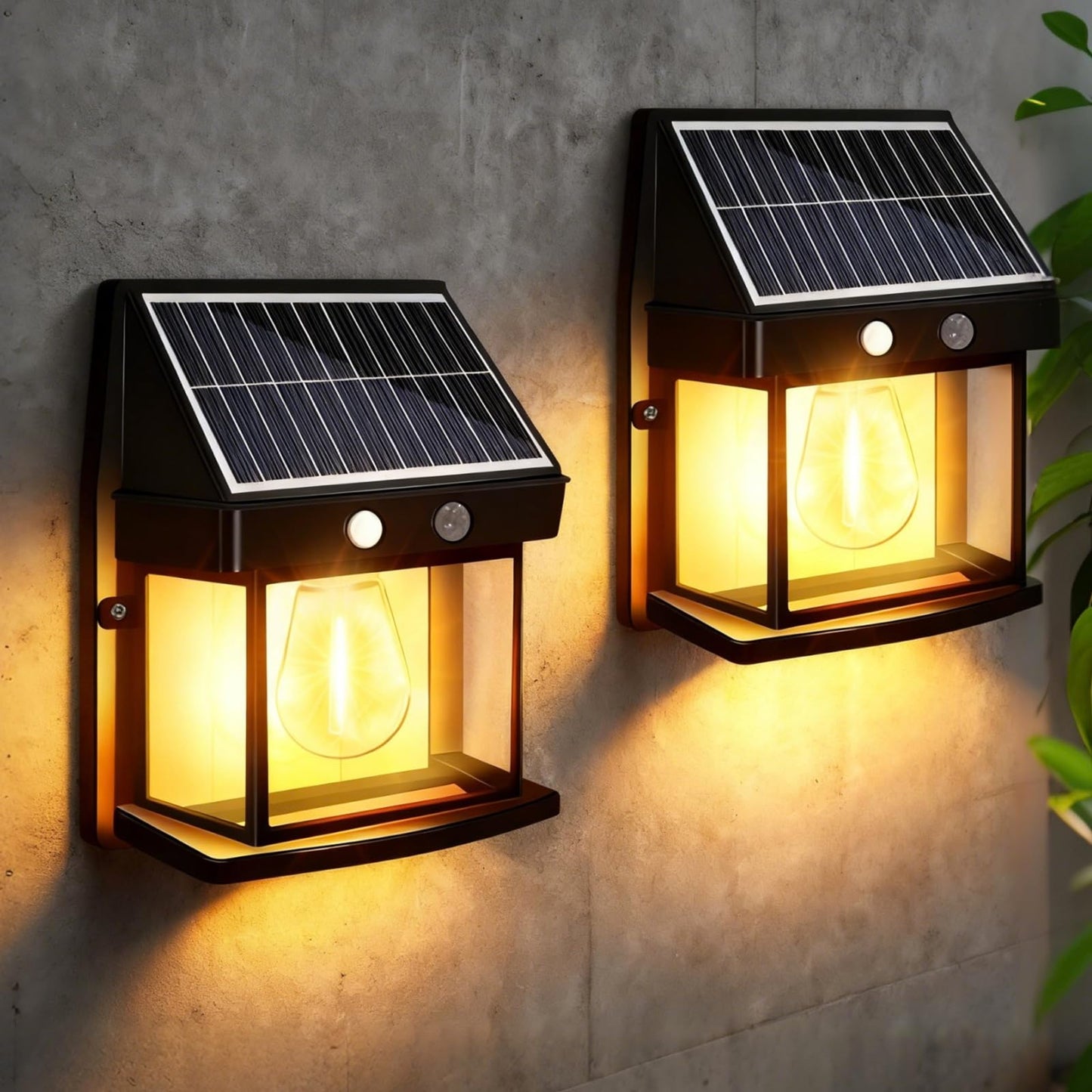 Baiston Outdoor Solar Wall Lights: Solar Fence Lights, 3000K with Motion Sensor, IP65 Waterproof, Wireless Lamps for Garden, Patio, Terrace, Entrance 2 Packs