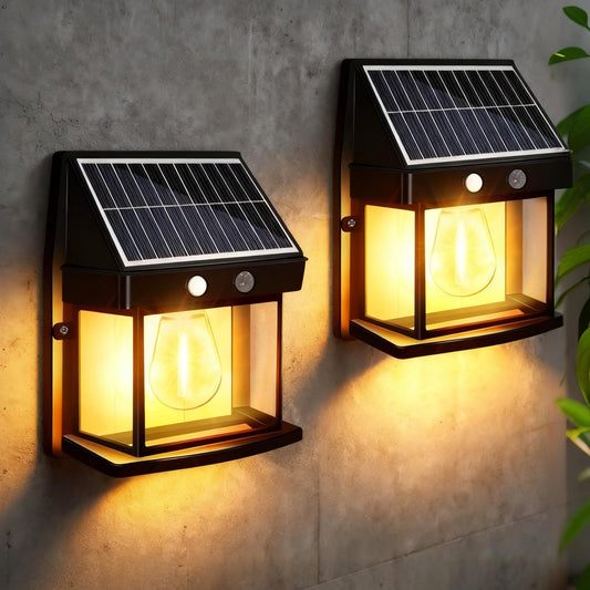 Baiston Outdoor Solar Wall Lights: Solar Fence Lights, 3000K with Motion Sensor, IP65 Waterproof, Wireless Lamps for Garden, Patio, Terrace, Entrance 2 Packs