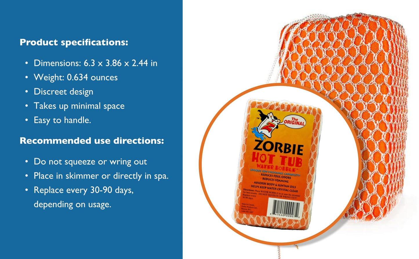 Water Bobble Hot Tub Oil Scum Absorber - Scum Absorbing Sponge for Spas and Hot Tubs - Naturally Cleaner Water with Spa Sponges for Hot Tubs - Orange Floating Bobble with String- 2 Pack