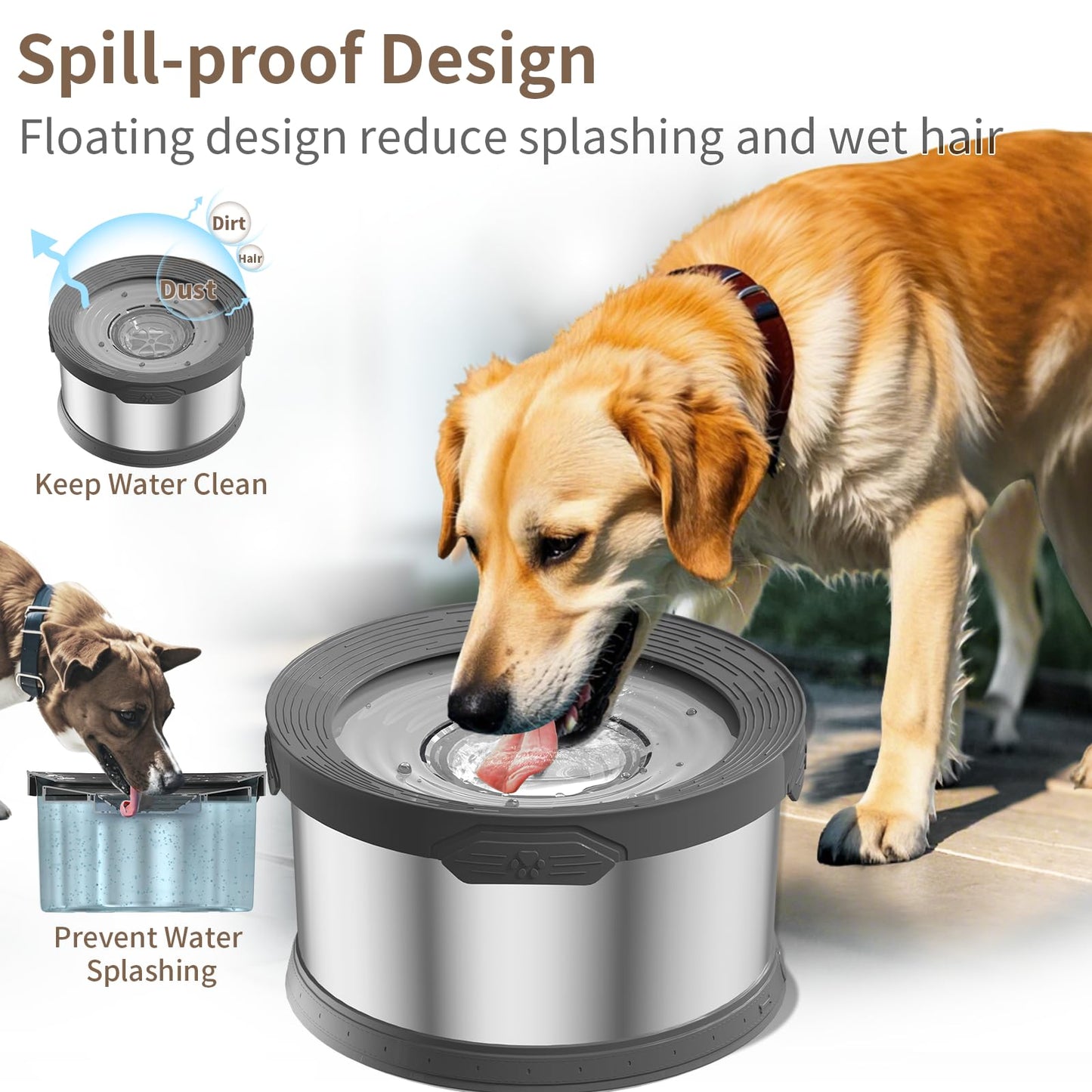 10L Dog Water Bowl No Spill 2.6 Gallon Super Large Capacity Stainless Steel Dog Water Bowls 338oz Slow Drinking Dog Water Bowl with Non-Slip Base Pet Water Dispenser for Dogs