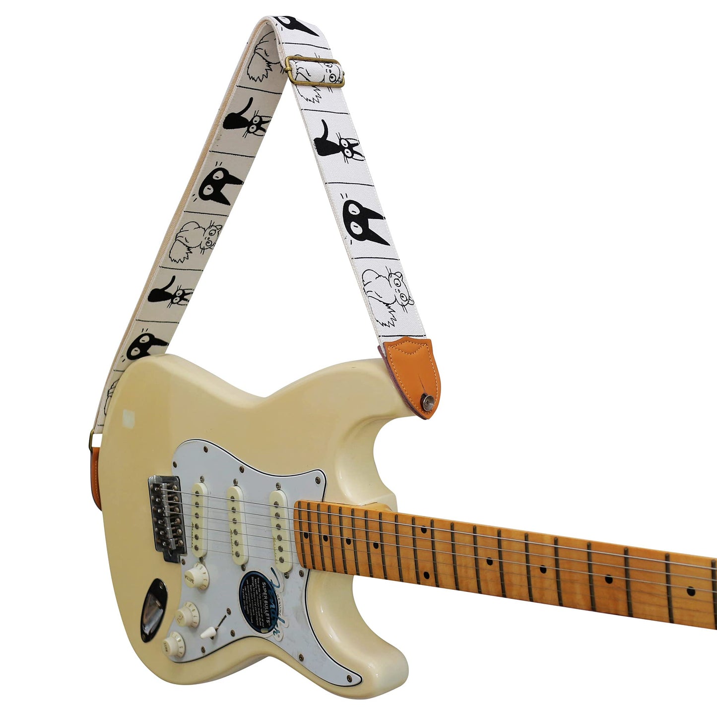 Music First - Original design Ukiyo-e style electric guitar strap with auspicious clouds, Comic Cat, free size