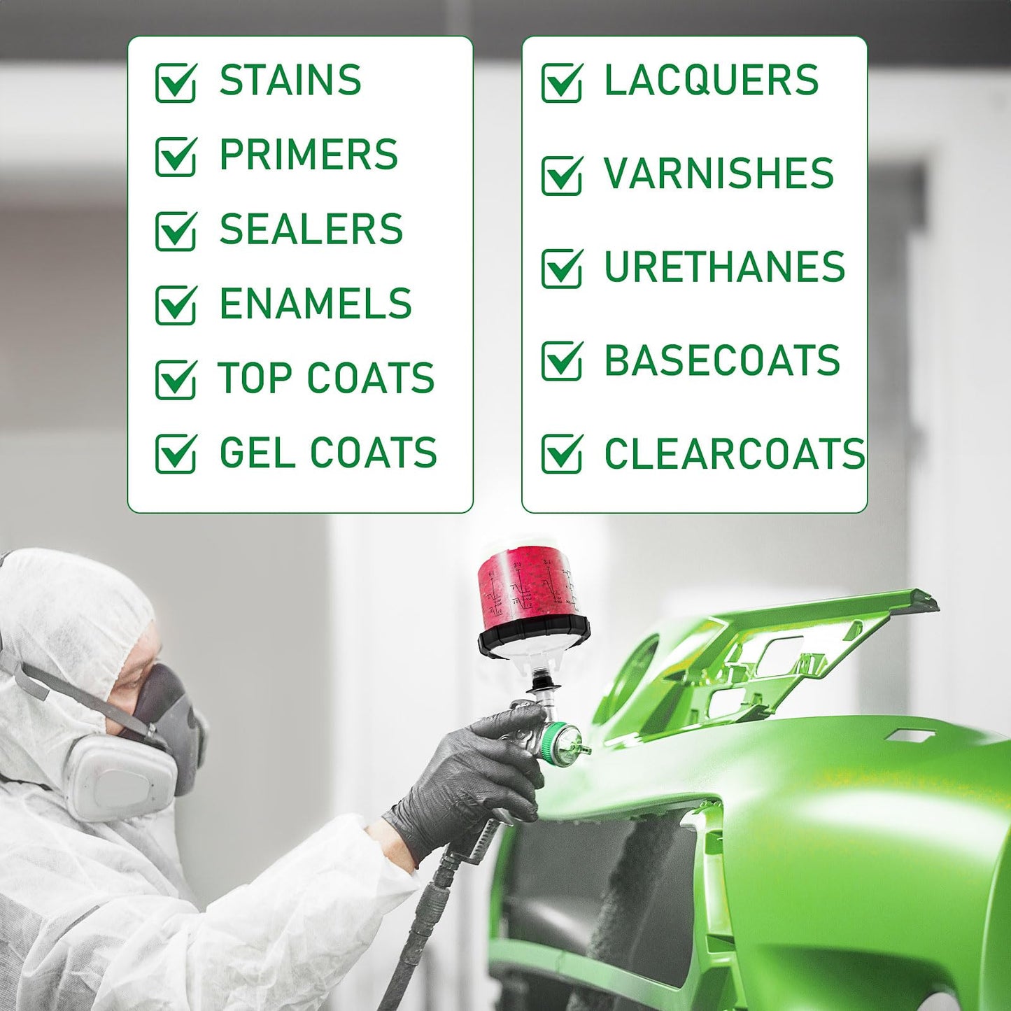 HVLP Spray Gun Kit, Gun Kit with 10pcs 600cc Mixing Cups 1.4/1.7/2mm Nozzles, and Tools, Professional HVLP Sprayer for Automotive, Home and Furniture Coating - Green