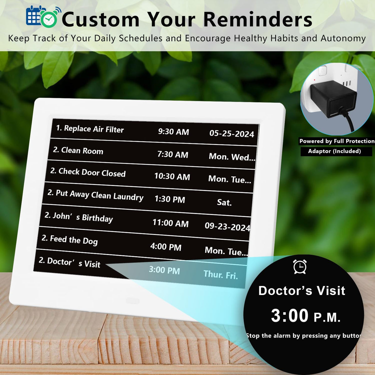 Large Calendar Clock for Seniors, 30 Alarms & Sun/Moon Icons, Day Date Week Clock with Remote Control, 6 Standard Themes, 20 Custom Reminders, 5 Languages, Auto Dimming, 12/24 Hours, auto DST