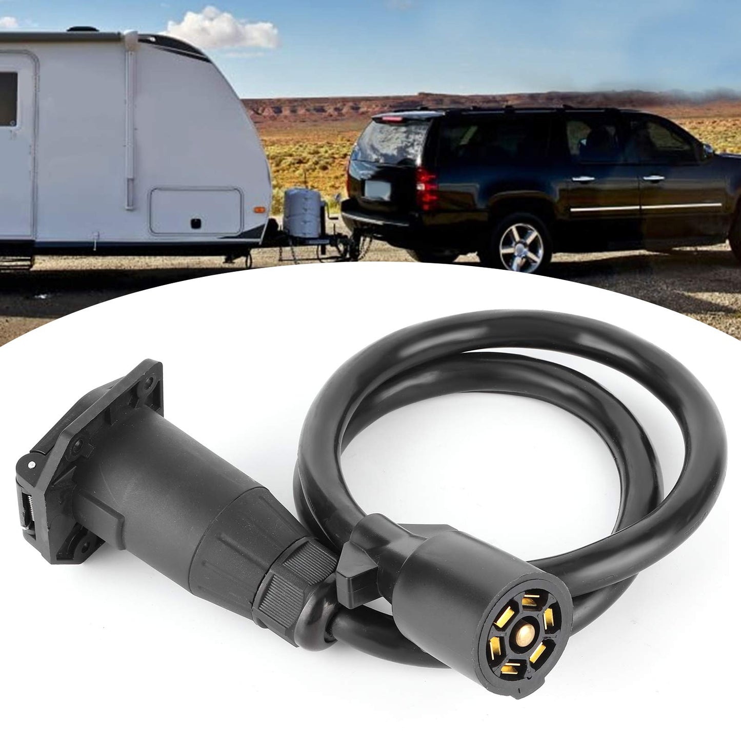 Trailer Extension Cord, 7 Way 3.5ft Double Prong Male Plug Trailer Wiring Connector RV Connecting Line