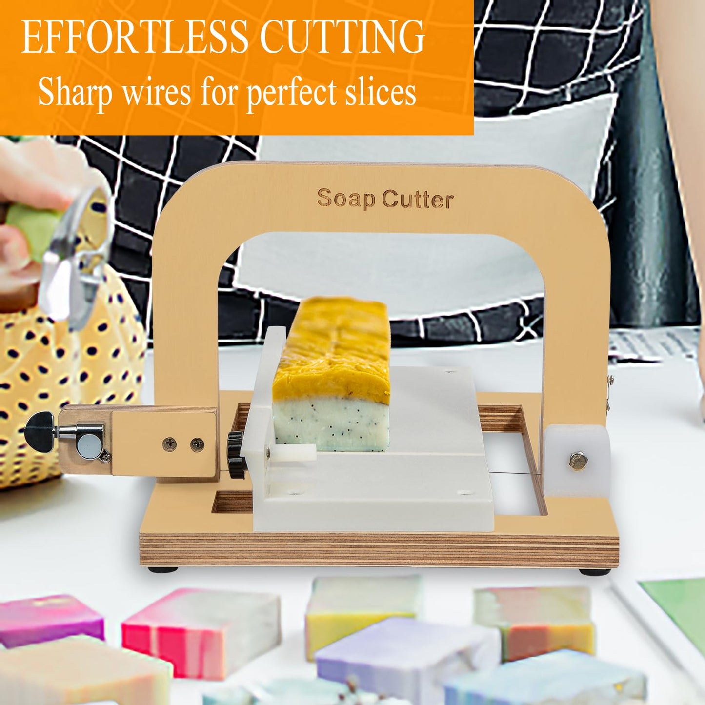 Wooden Soap Cutter, Wire Soap Cutter Adjustable Wire Cheese Slicer Planer Cutting Tool for Handmade Soap Candles Trimming Cheese Making (Wood-Update)