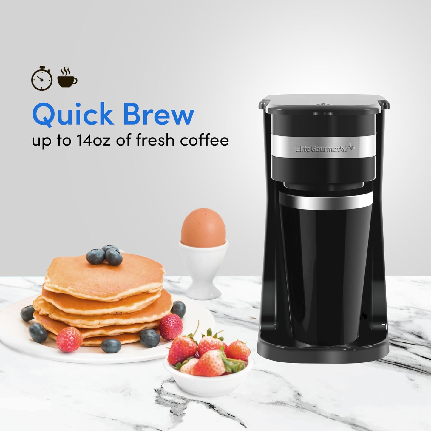 Elite Gourmet EHC111A Maxi-Matic Personal 14oz Single-Serve Compact Coffee Maker Brewer, Includes Stainless Steel Interior Thermal Travel Mug, Compatible with Coffee Grounds, ReCaable Filter, Black
