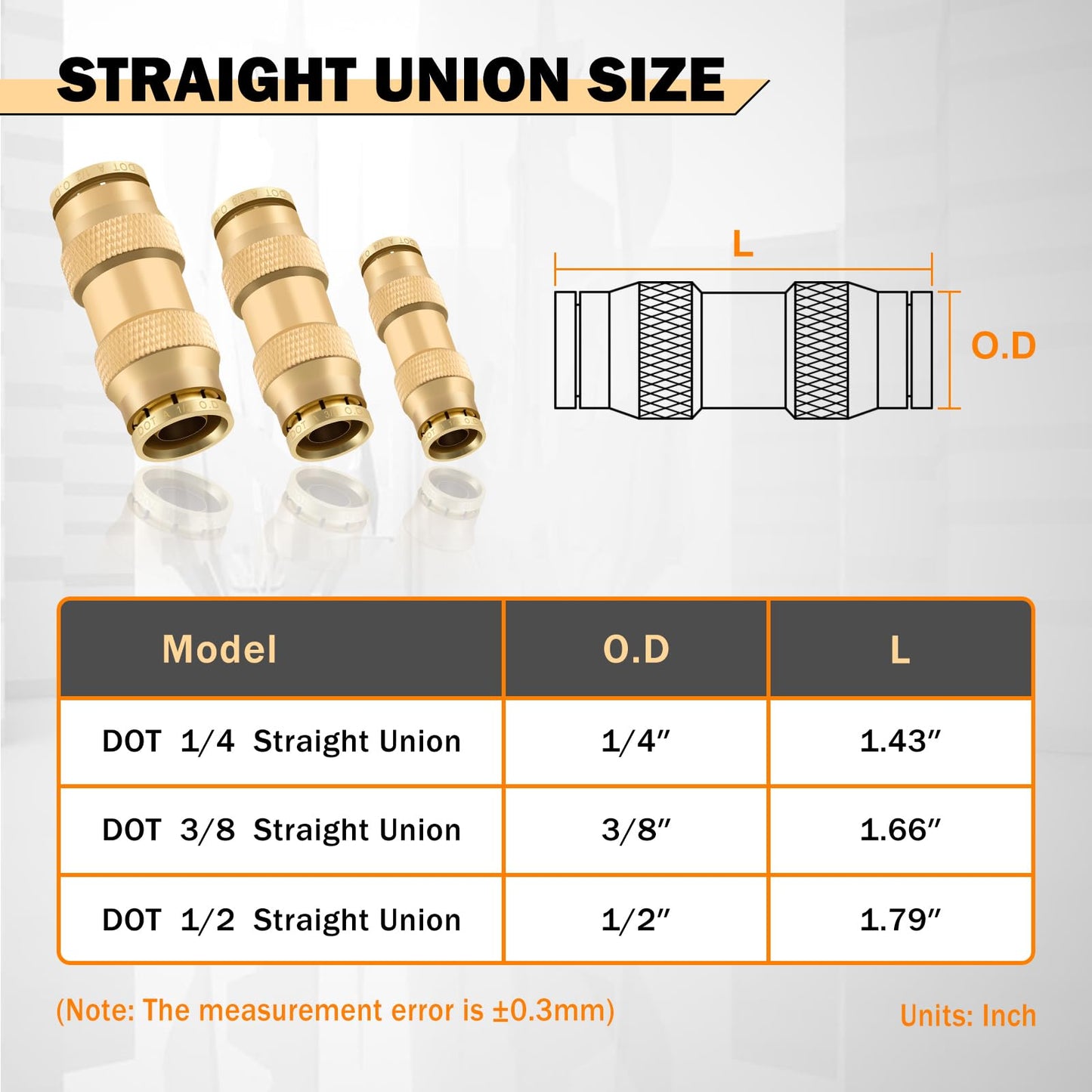 CheeMuii 23 PCS Brass DOT Air Line Fittings Kit 1/4 3/8 1/2 DOT Quick Connect Air Fittings Straight Union Push to Connect Air Hose Fittings for Semi Truck Trailers Air Brake System
