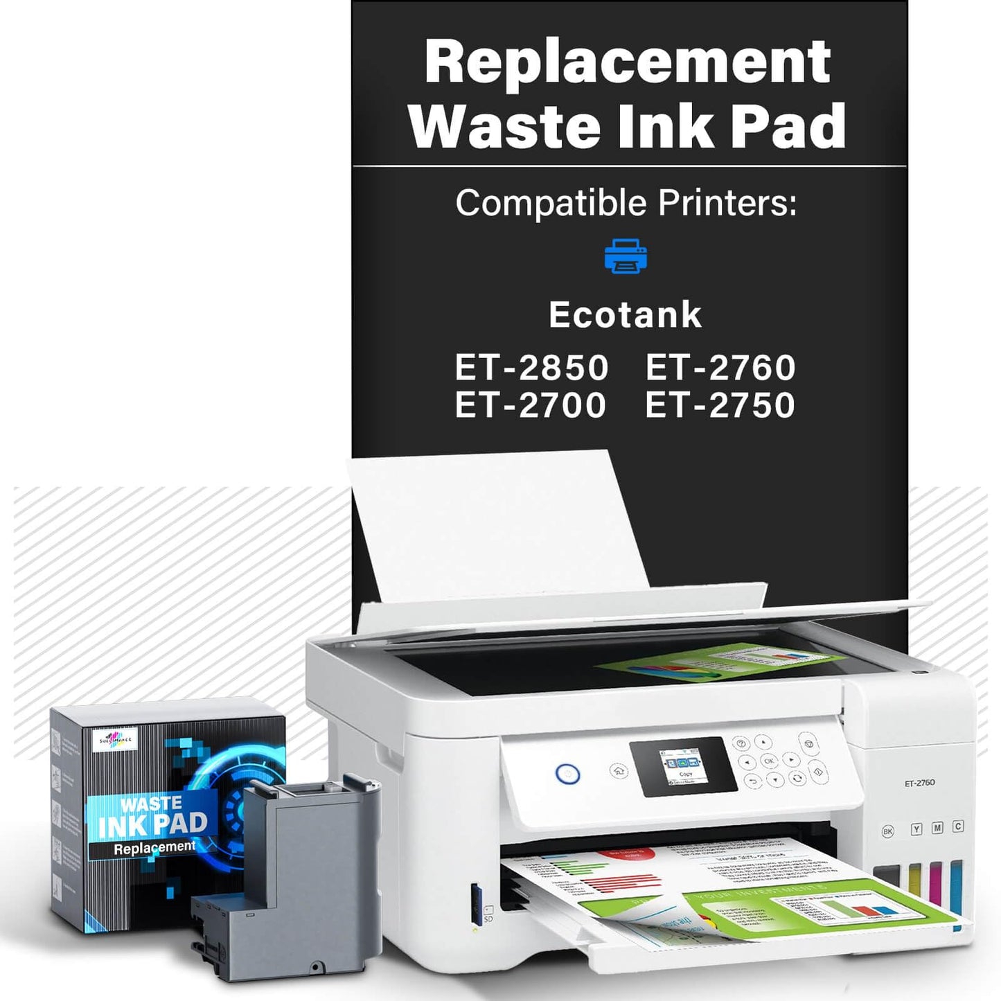 SUBLIMAKER Waste Ink Pad Replacement with Reset Software for Ecotank ET-2850 ET-2760 ET-2750 ET-2700 ET2850 ET2760 ET2750 ET2700 2850 Printer, Maintenance Box with Reset Software