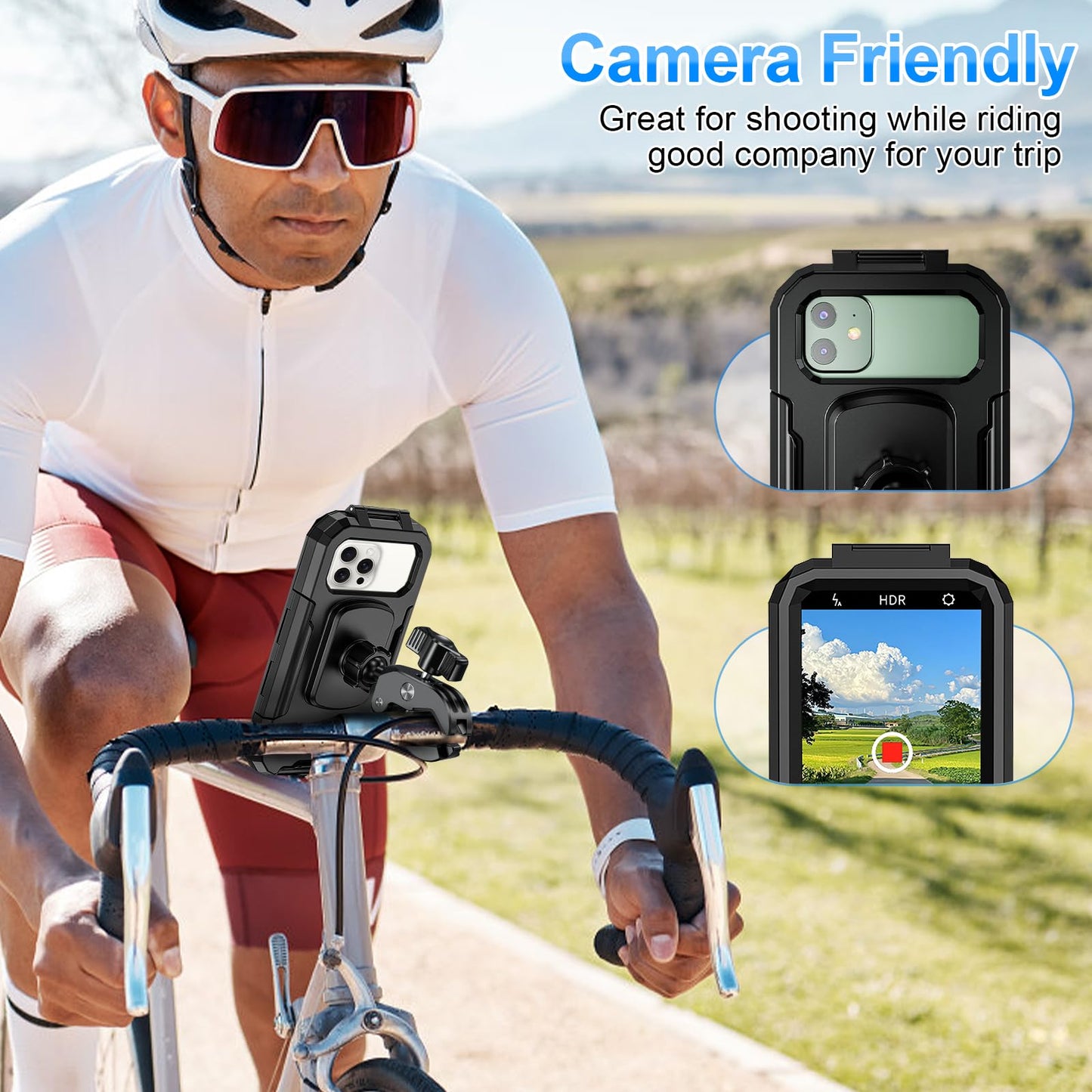 Bike Phone Holder Waterproof Motorcycle Phone Mount Holder Handlebar 360°Rotate Touch Screen Bicycle Cell Phone Holder, Anti-Shake Scooter Stroller Ebike Golf Cart Phone Clip for 5.5-7" Smartphone