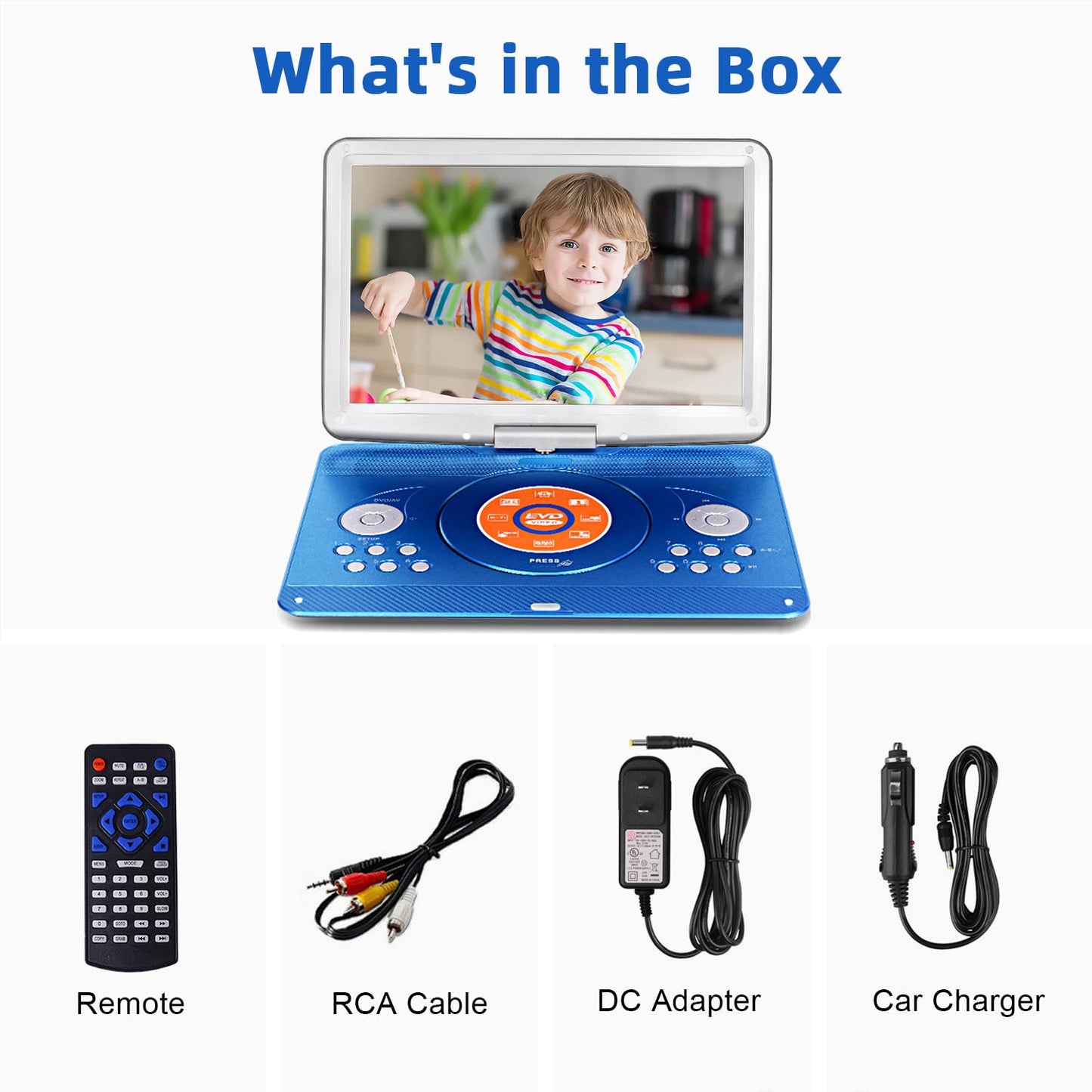 16.9" Portable Mobile DVD Player with 14.1" Large Swivel Screen with 6 Hrs Rechargeable Battery for Kids, Sync TV, Support USB SD Card with Car Charger (Blue)