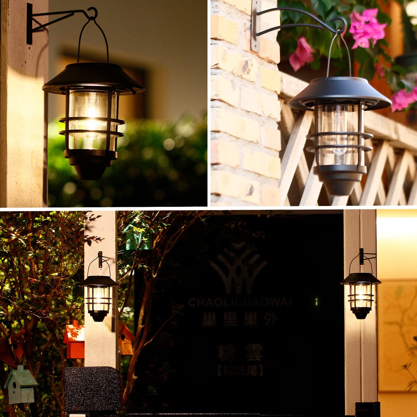 2 Pack Solar Lanterns Outdoor Hanging Solar Lights Waterproof Porch Lights Fixtures, Heavy Glass & Stainless Dusk to Dawn Outdoor Solar Lights Illumination for Outside Yard
