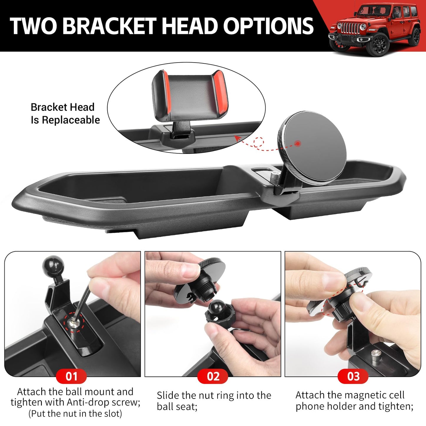 Utiiy Magnetic Phone Mount Holder Fit for 2018-2023 Jeep Wrangler JL JLU&Gladiator JT Car Dashboard Multi-Mount Phone Holder Dash Tray for 2023 Jeep JL/JT Accessories(2018-2023 4X4, Not for 4XE)