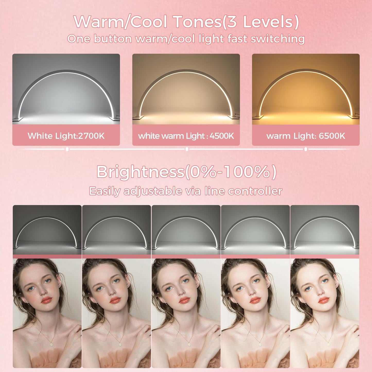 Charme Princesse 30in Half Moon Lamp 40W Half Moon Nail Desk Lamp 1600 Lumen LED Lash Light 3 Color Temperature Lash Lamp for Lashes Eyelash Extensions Tattoo Skin Care